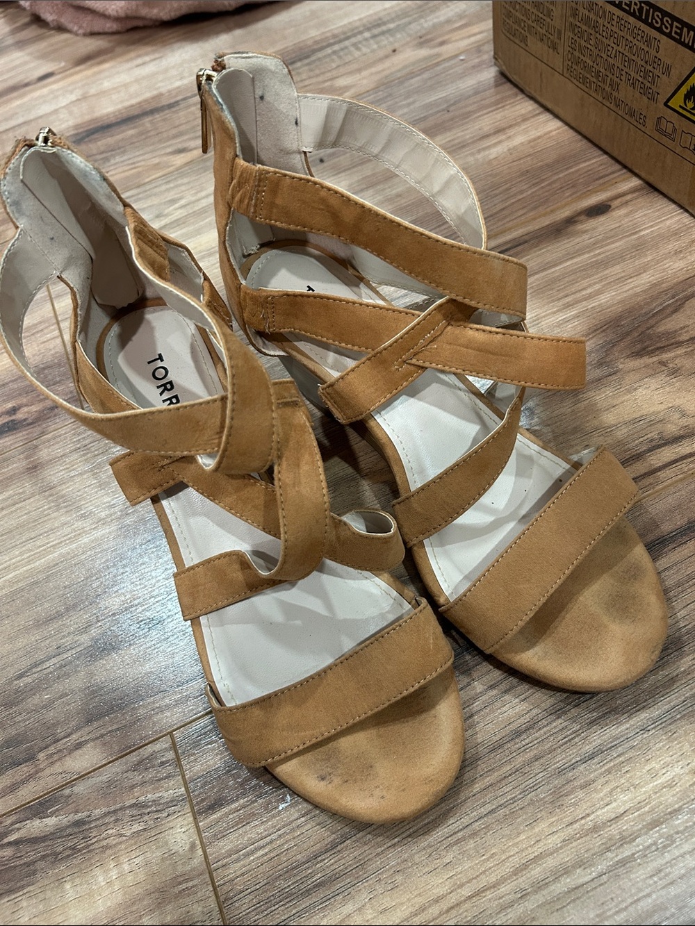 Torrid Wide Width Tan Suede Strappy Crisscross Wedge Sandals